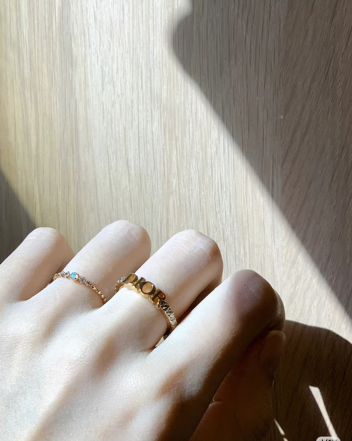 Graphic Letter Motif Statement Ring in Polished Metal-Tone with Crystal-Style Accents side detail