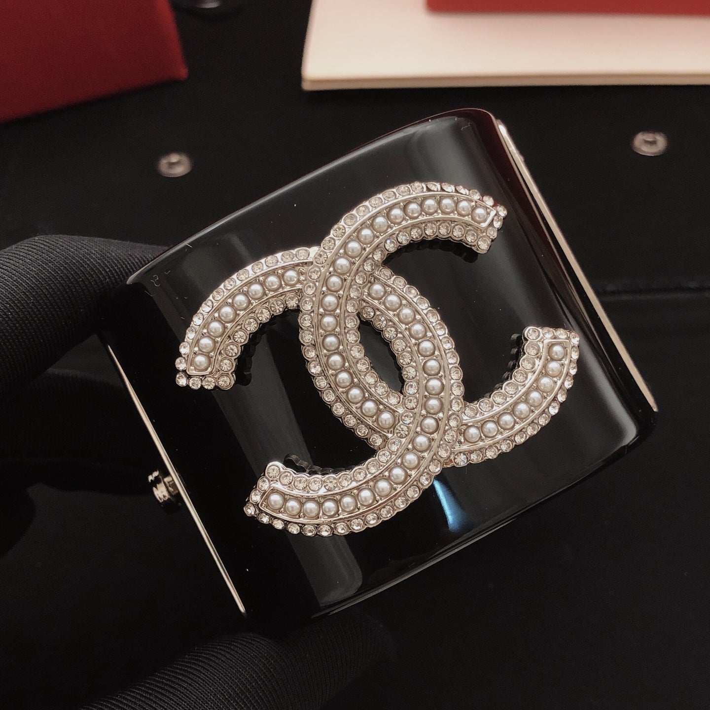 Signature Emblem Bangle in Silver-Tone – Black Detail – Design 002 styled product view
