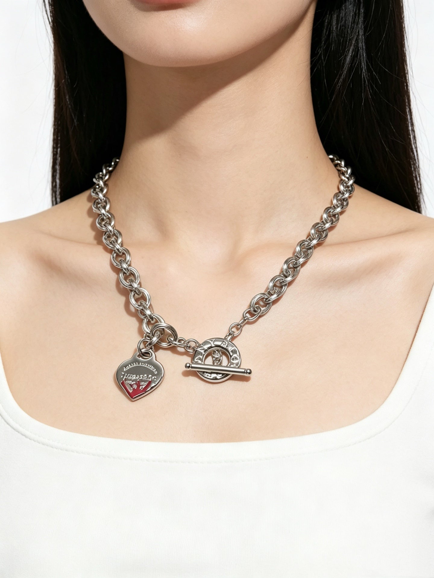 Signature Motif Pendant Necklace in Silver-Tone – Vintage Detail – Design 19 detail view