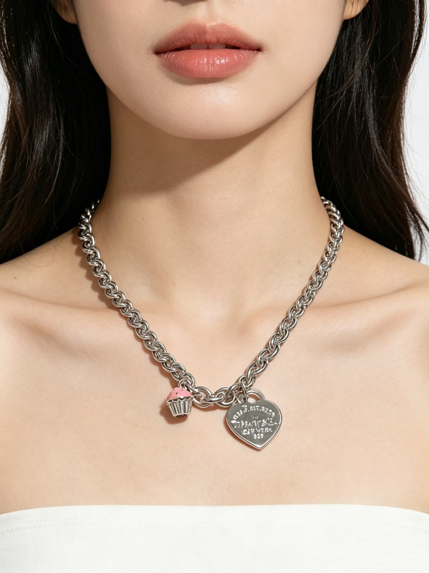 Signature Motif Pendant Necklace in Silver-Tone – Vintage Detail – Design 18 detail view