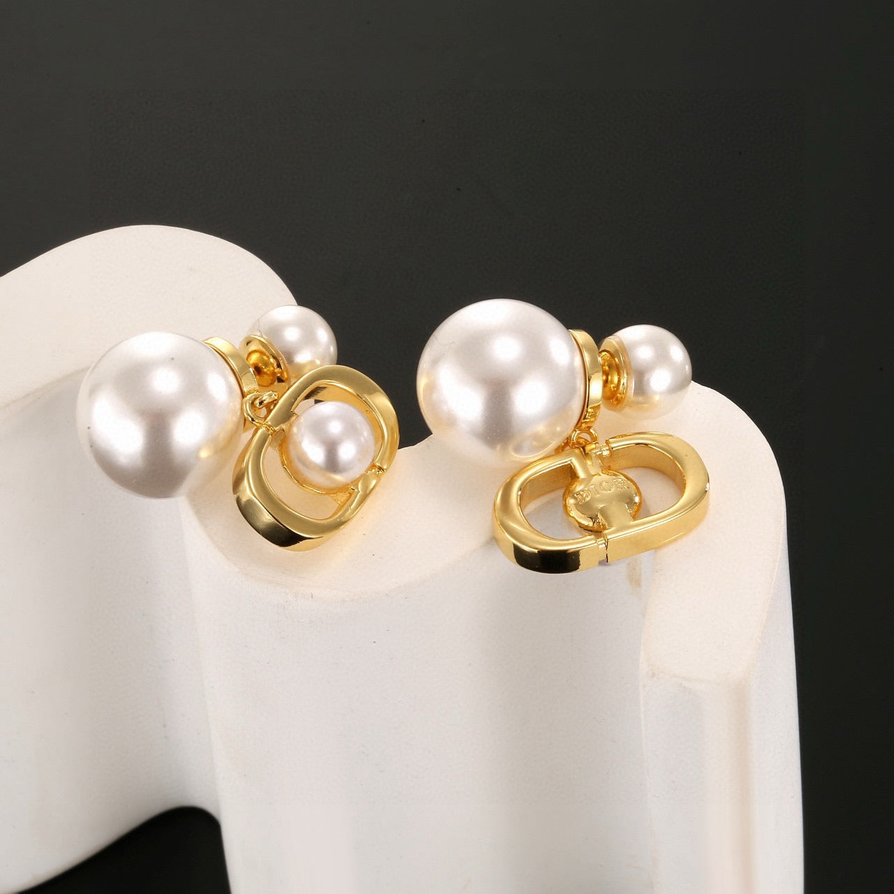 Pearl-Style Motif Statement Earrings in Silver-Tone with Pearl-Style Detail – Design 006 front view