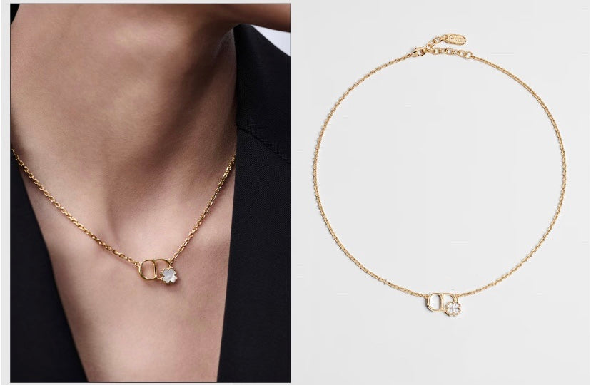 Graphic Letter Motif Pendant Necklace in Gold-Tone – Design 002 detail view