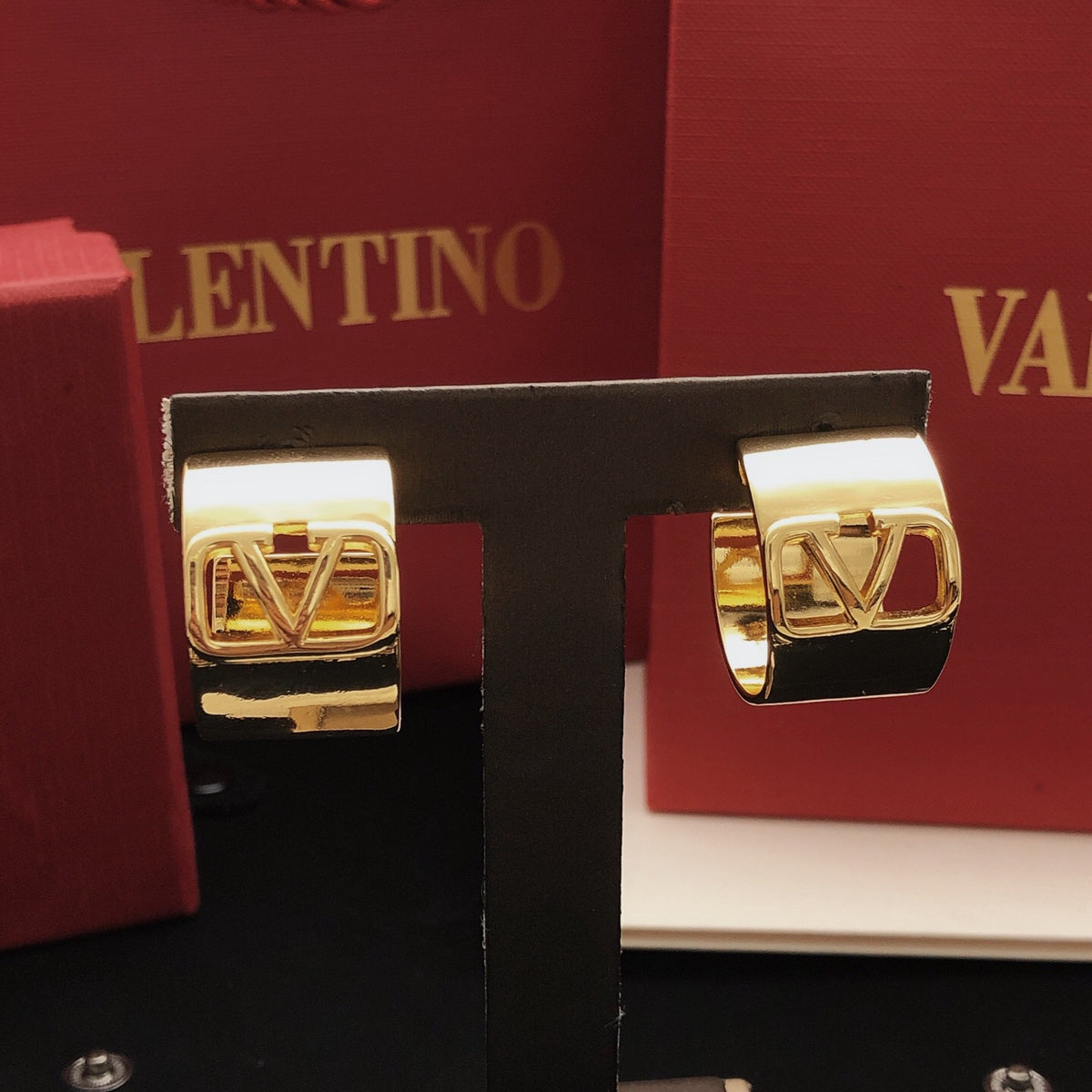 Signature Emblem Drop Earrings in Gold-Tone – Design 03 close-up view