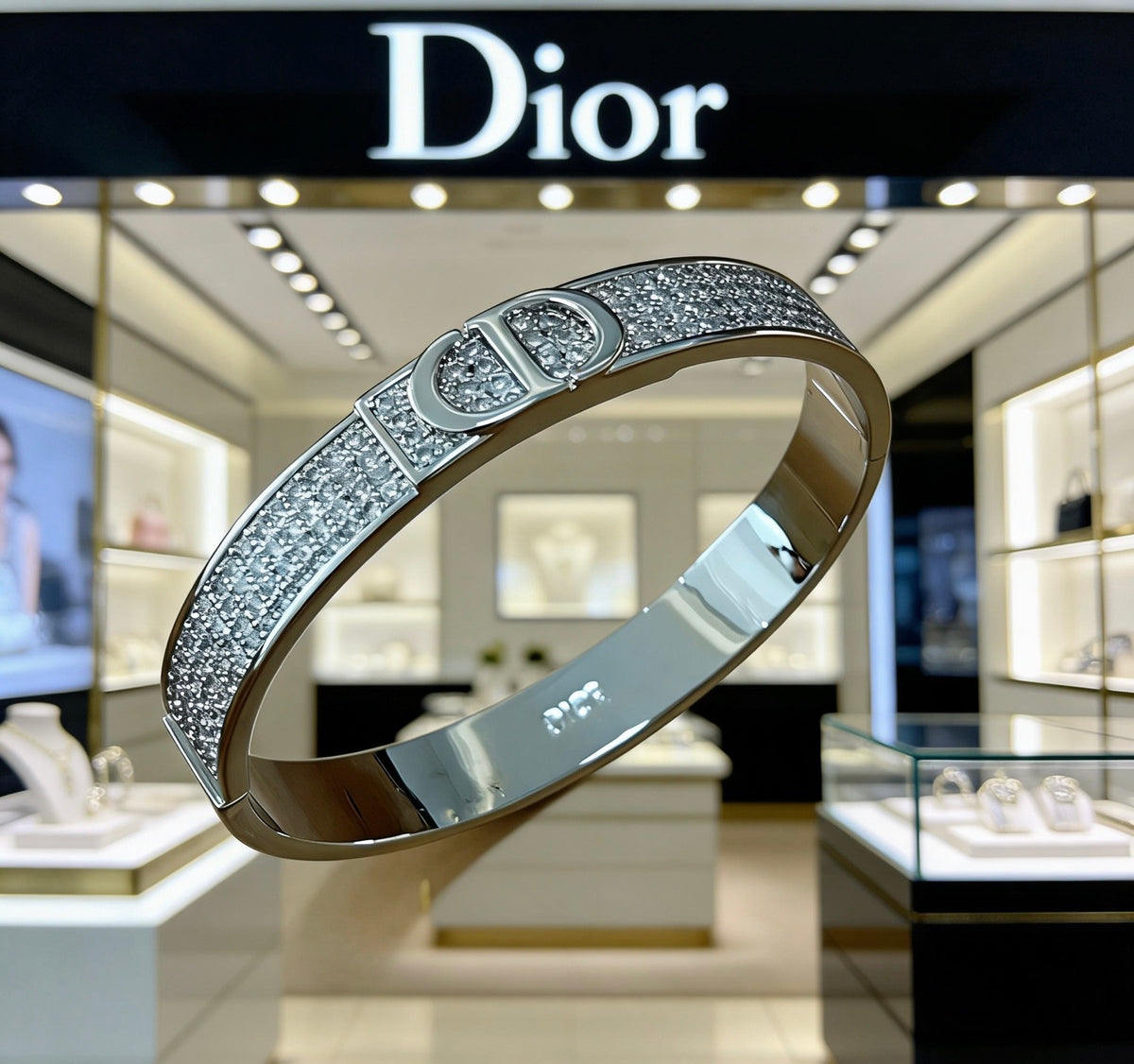 Graphic Letter Motif Statement Bracelet in Polished Metal-Tone with Vintage-Style Finish – Design 002 detail view