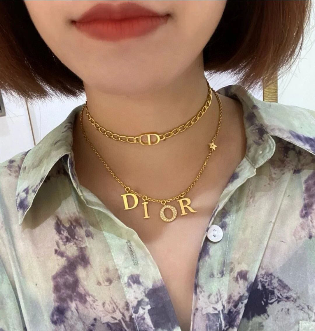Graphic Letter Motif Pendant Necklace in Polished Metal-Tone – Design 022 main product view
