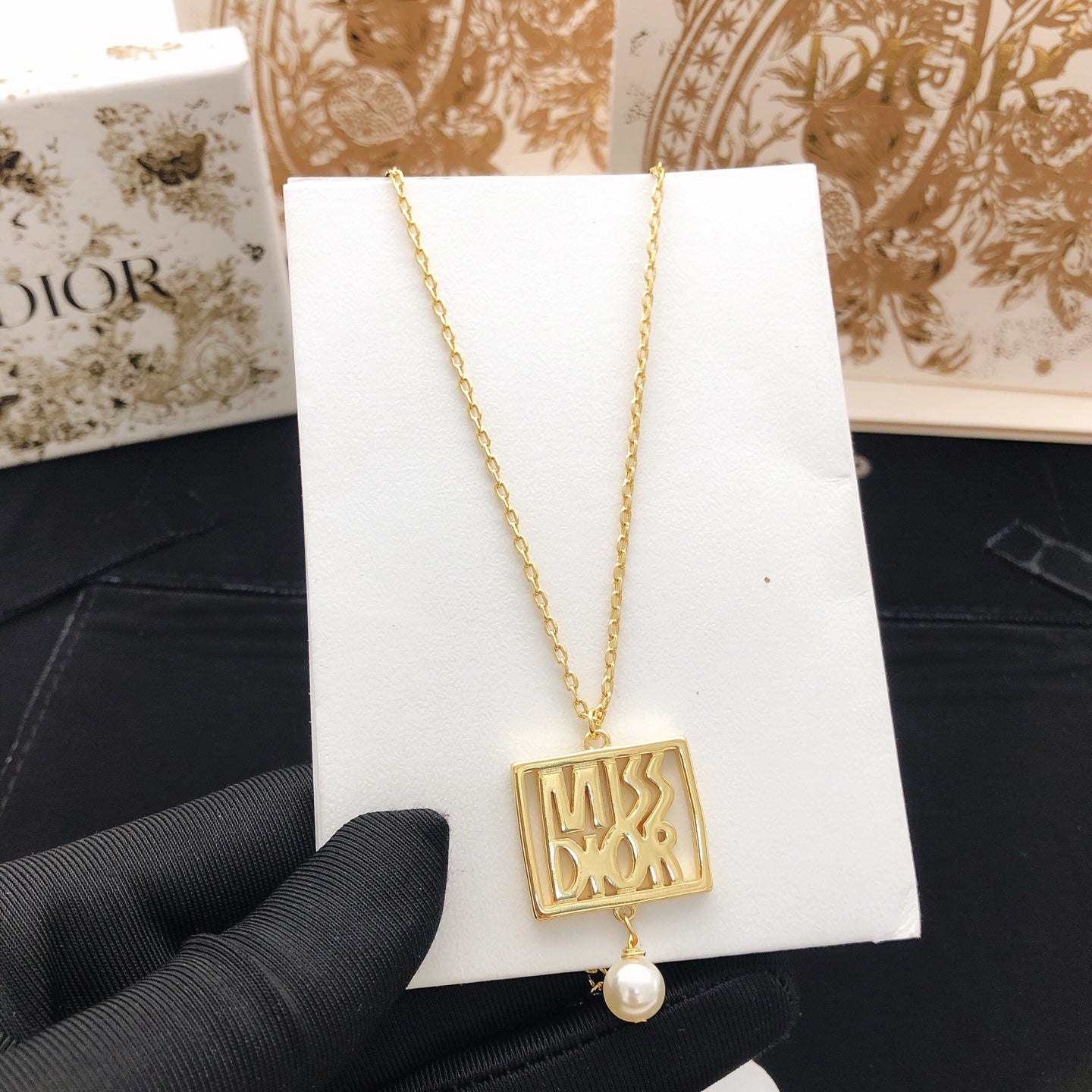 Pearl-Style Motif Pendant Necklace in Polished Metal-Tone with Pearl-Style Detail – Design 018 styled view
