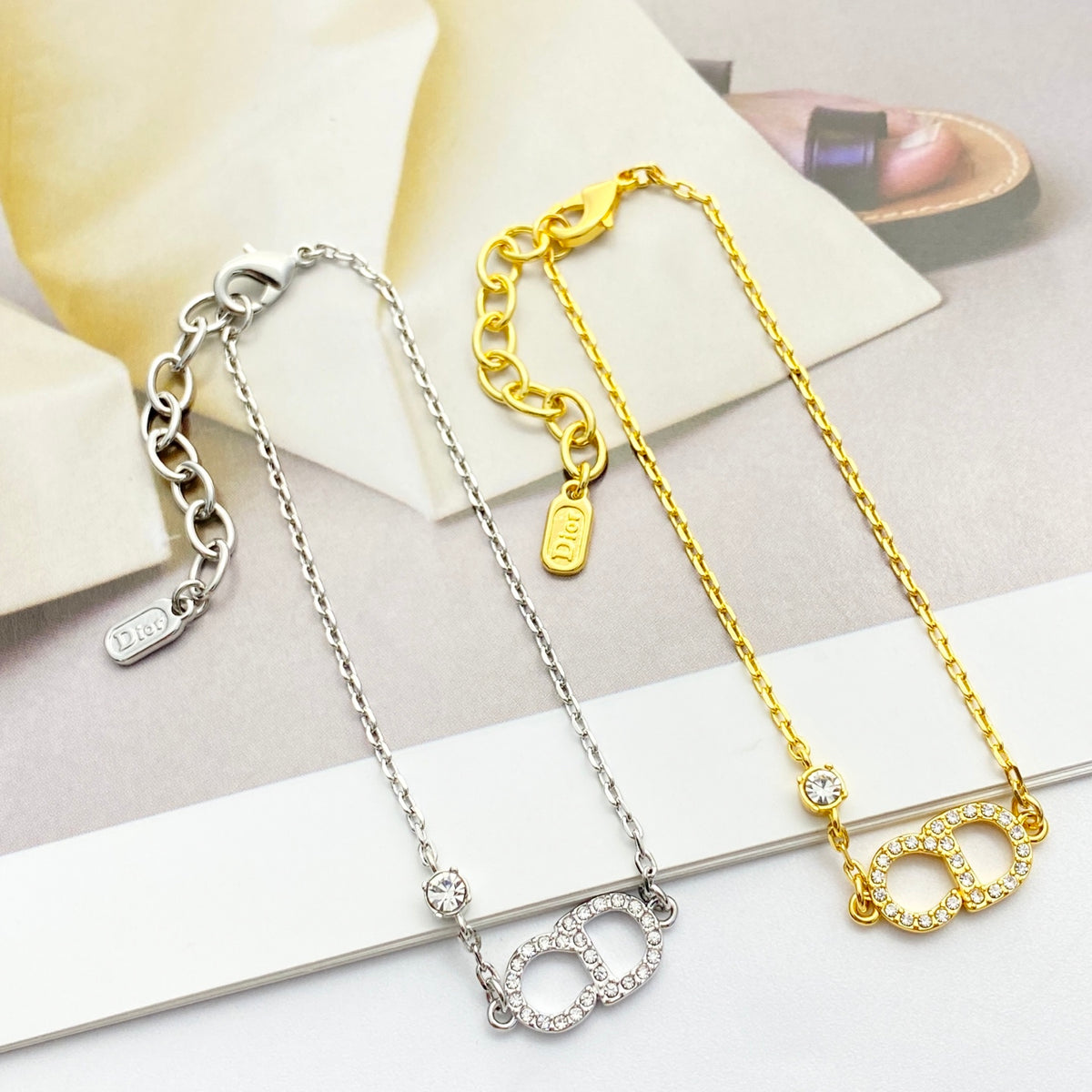Star Motif Statement Bracelet in Polished Metal-Tone with Crystal-Style Accents front view