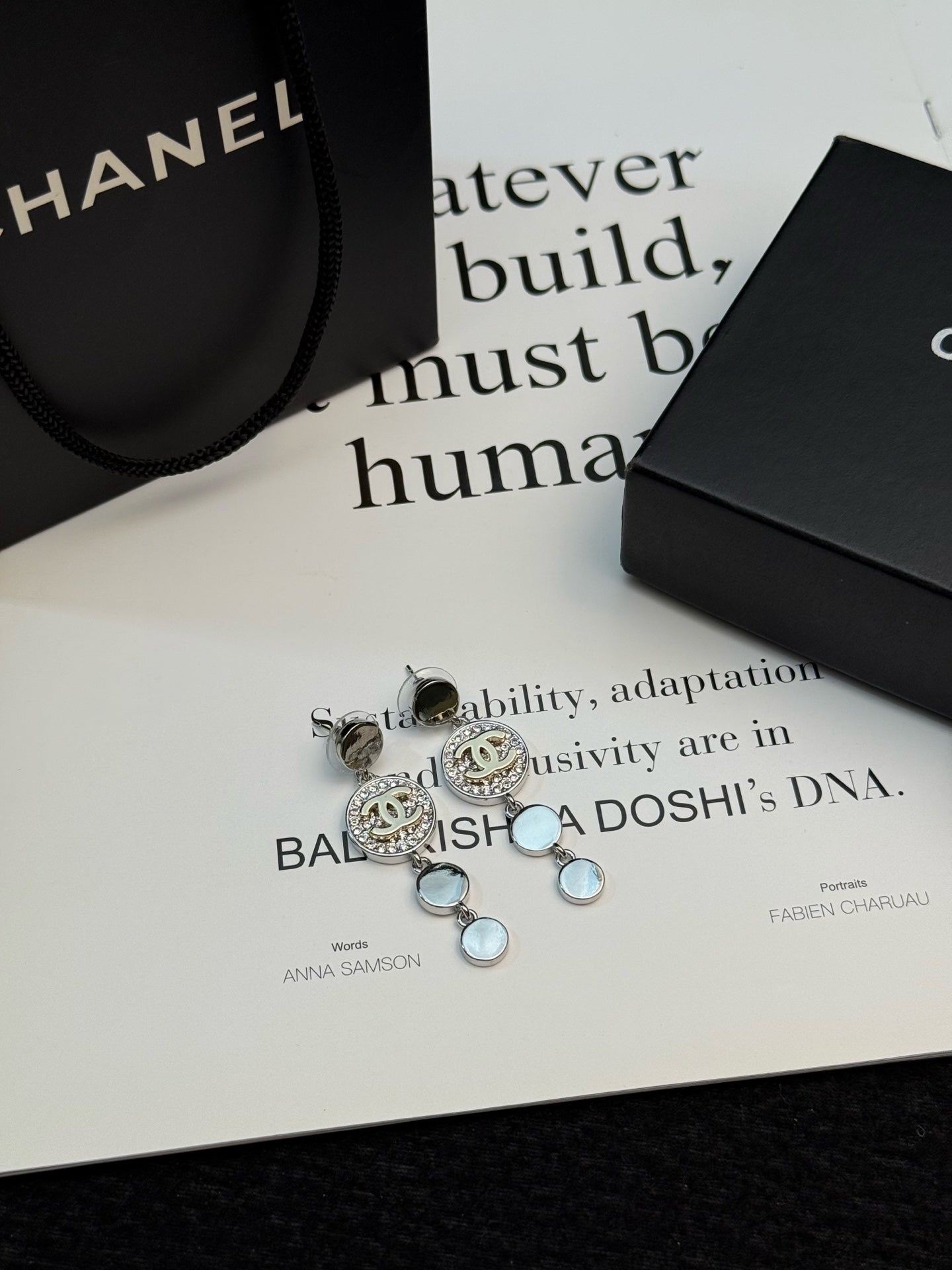 Double-C Emblem Statement Earrings in Silver-Tone – Design 002 front product view