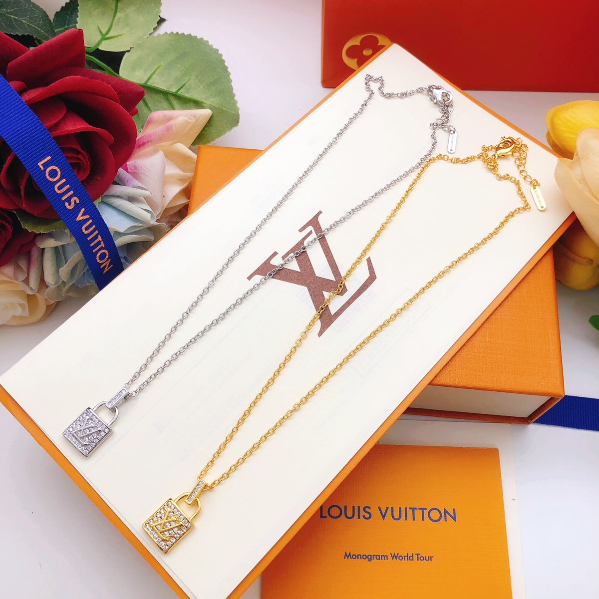Lock Pendant Necklace in Gold-Tone – Design 007 styled product view