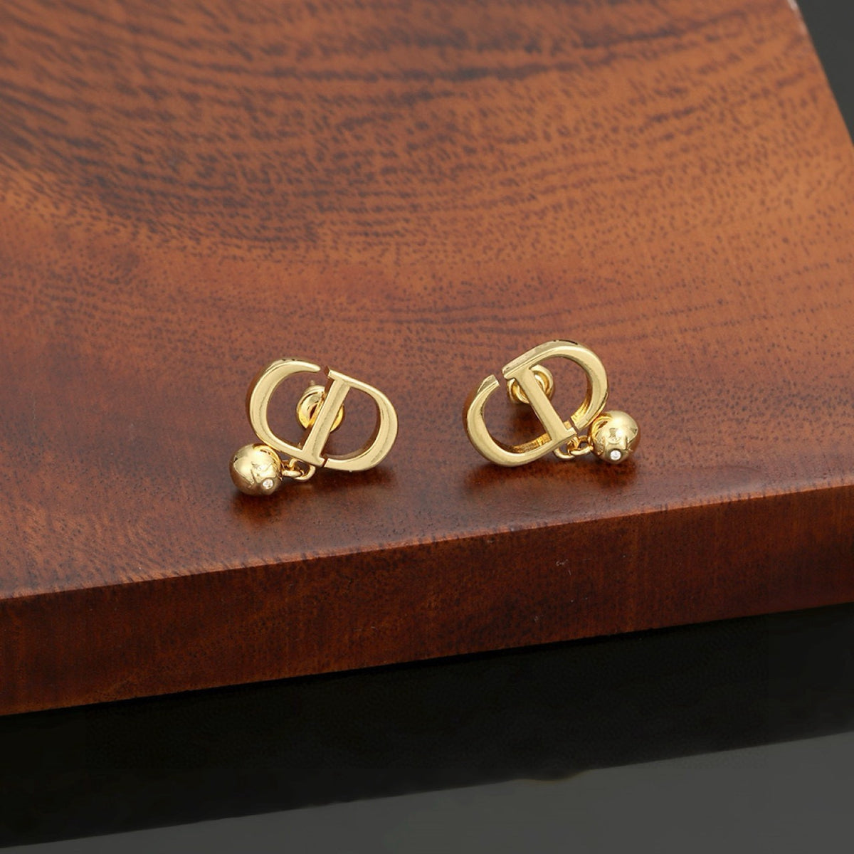 Graphic Letter Motif Statement Earrings in Polished Metal-Tone – Design 043 front view