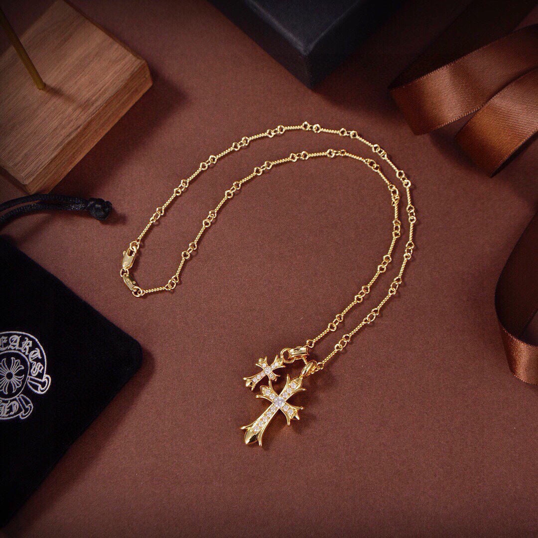 Cross Pendant Necklace in Metal-Tone – Design 06 side detail