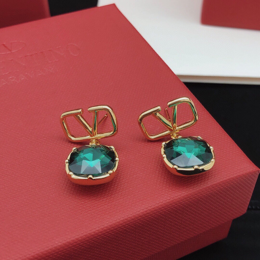 Signature Emblem Crystal-Accent Stud Earrings – Red detail view
