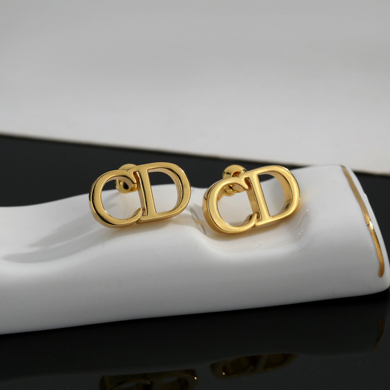 Graphic Letter Motif Statement Earrings in Polished Metal-Tone – Design 046 close-up detail