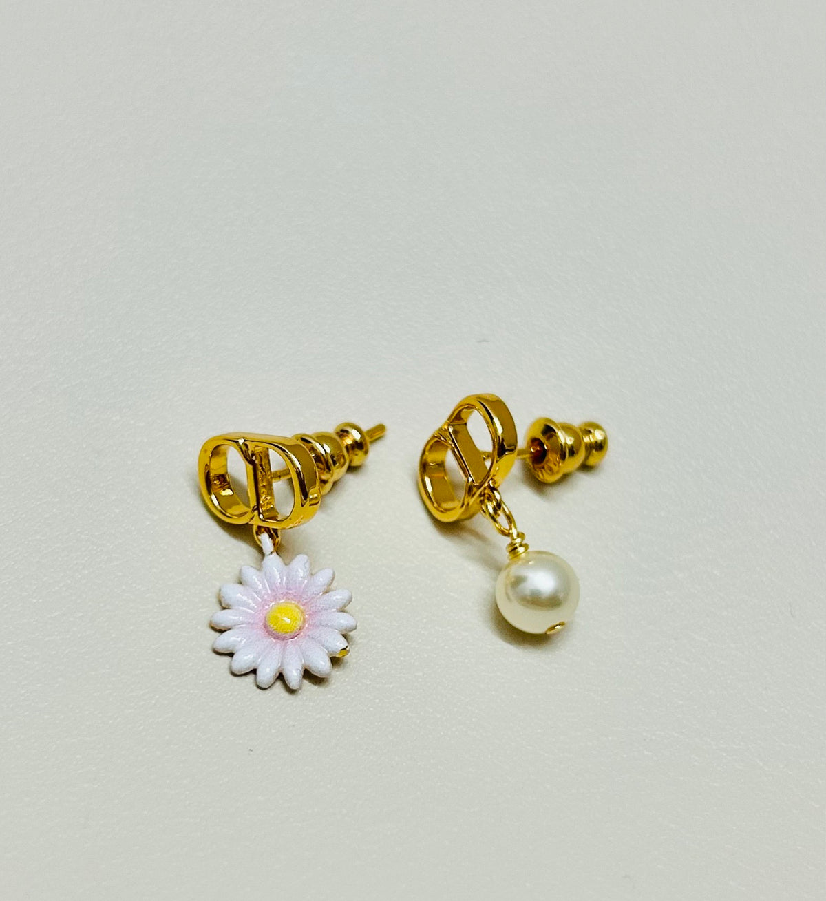 Graphic Letter Motif Statement Earrings in Polished Metal-Tone – Design 053 close-up detail