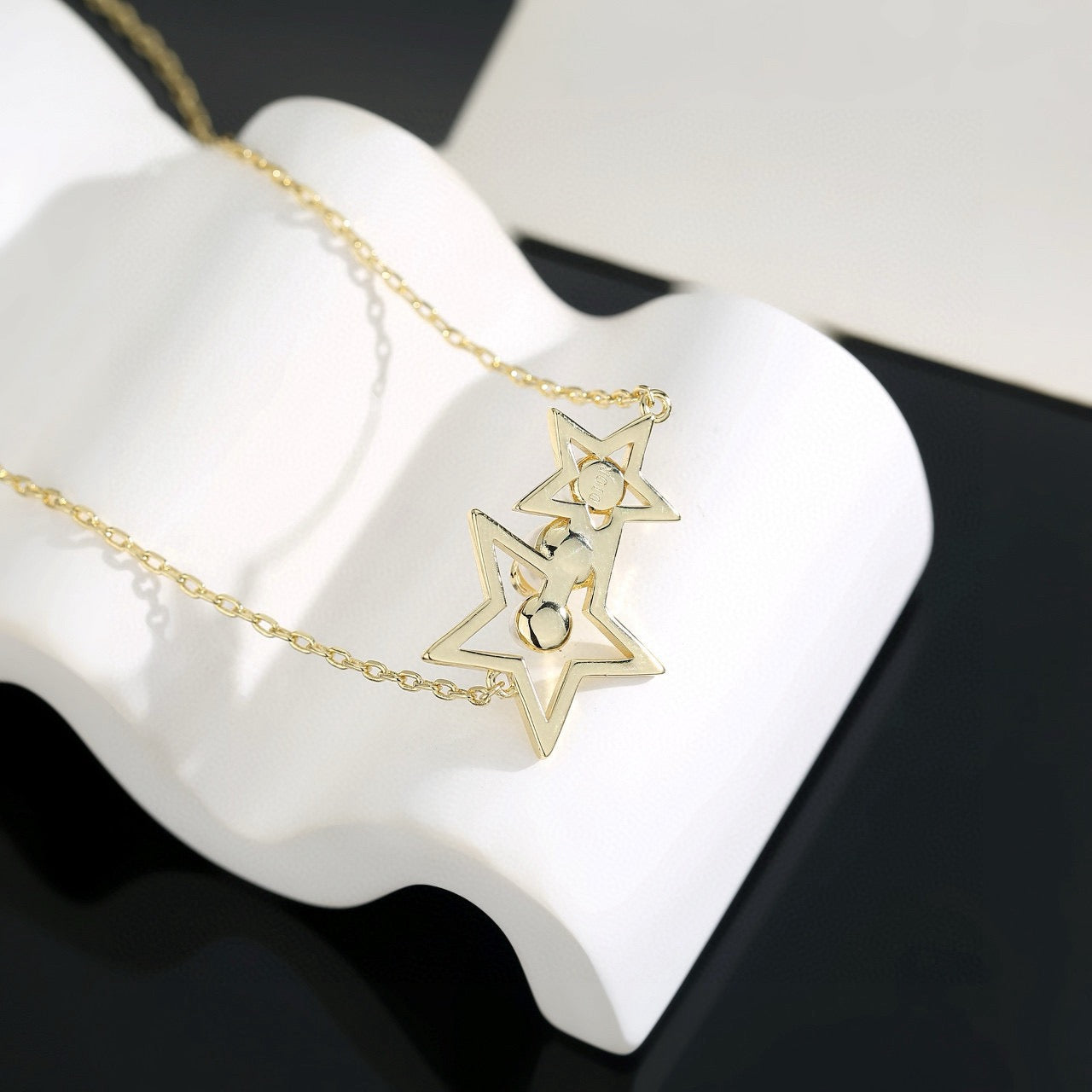 Star Motif Pendant Necklace in Polished Metal-Tone with Crystal-Style Accents – Design 003 close-up detail