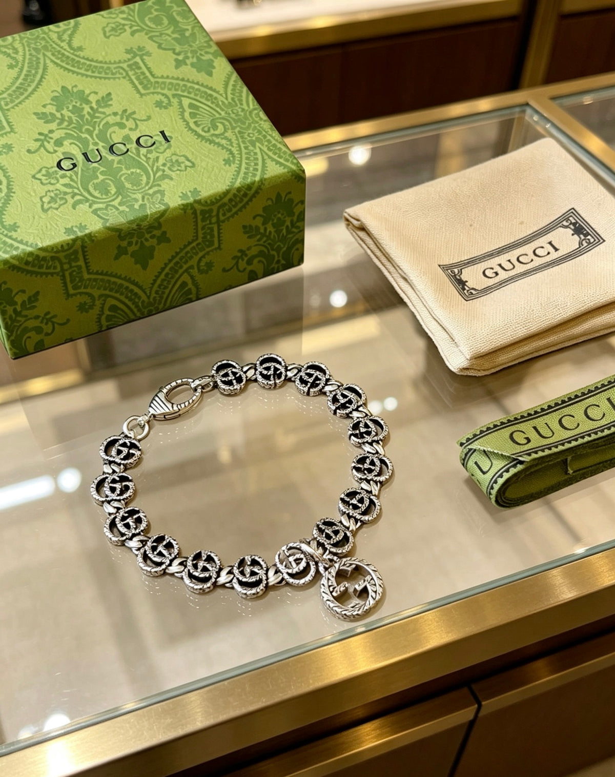Geometric Emblem Bracelet in Polished Metal-Tone – Design 115 detail view