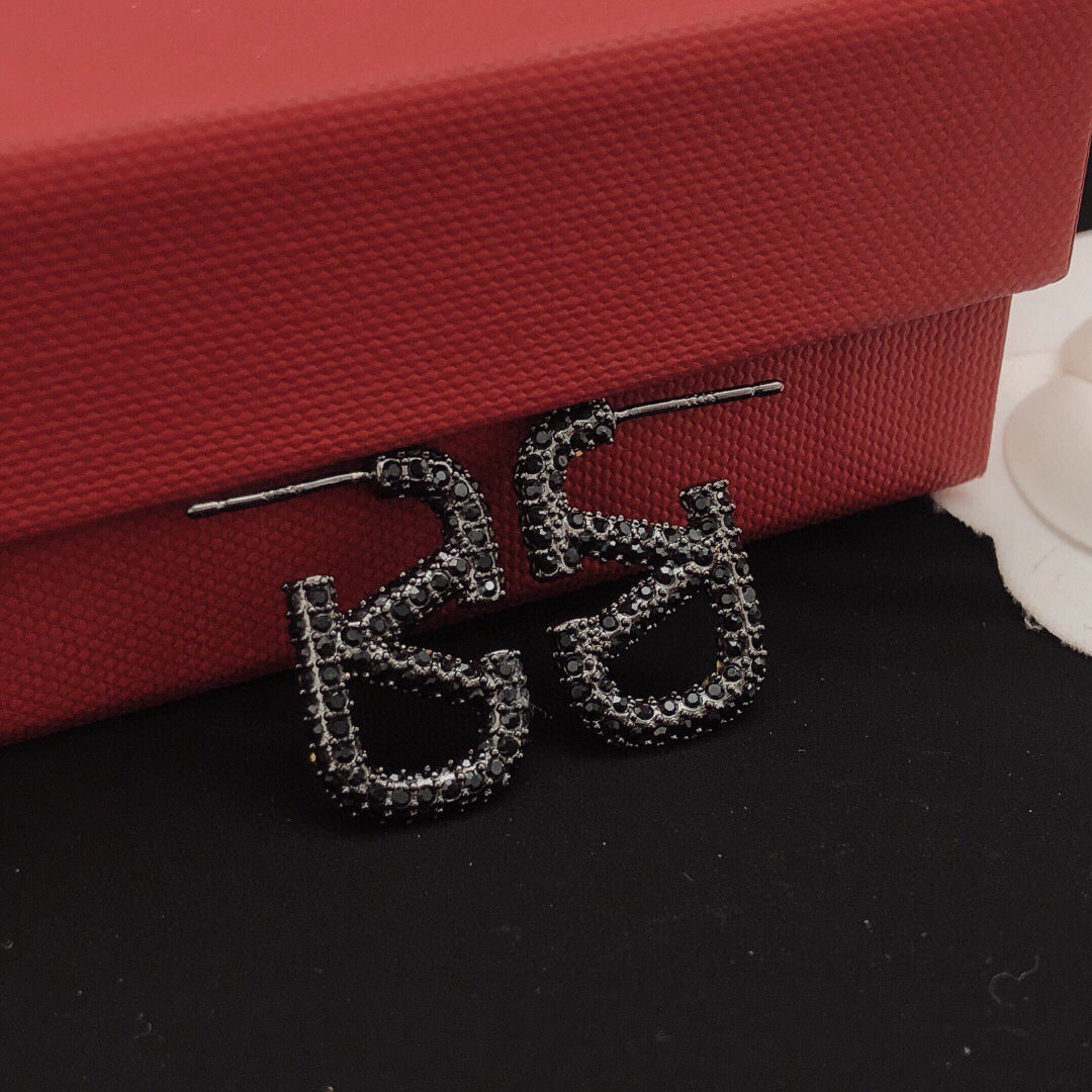 V Emblem Crystal-Accent Stud Earrings – Design 16 detail view