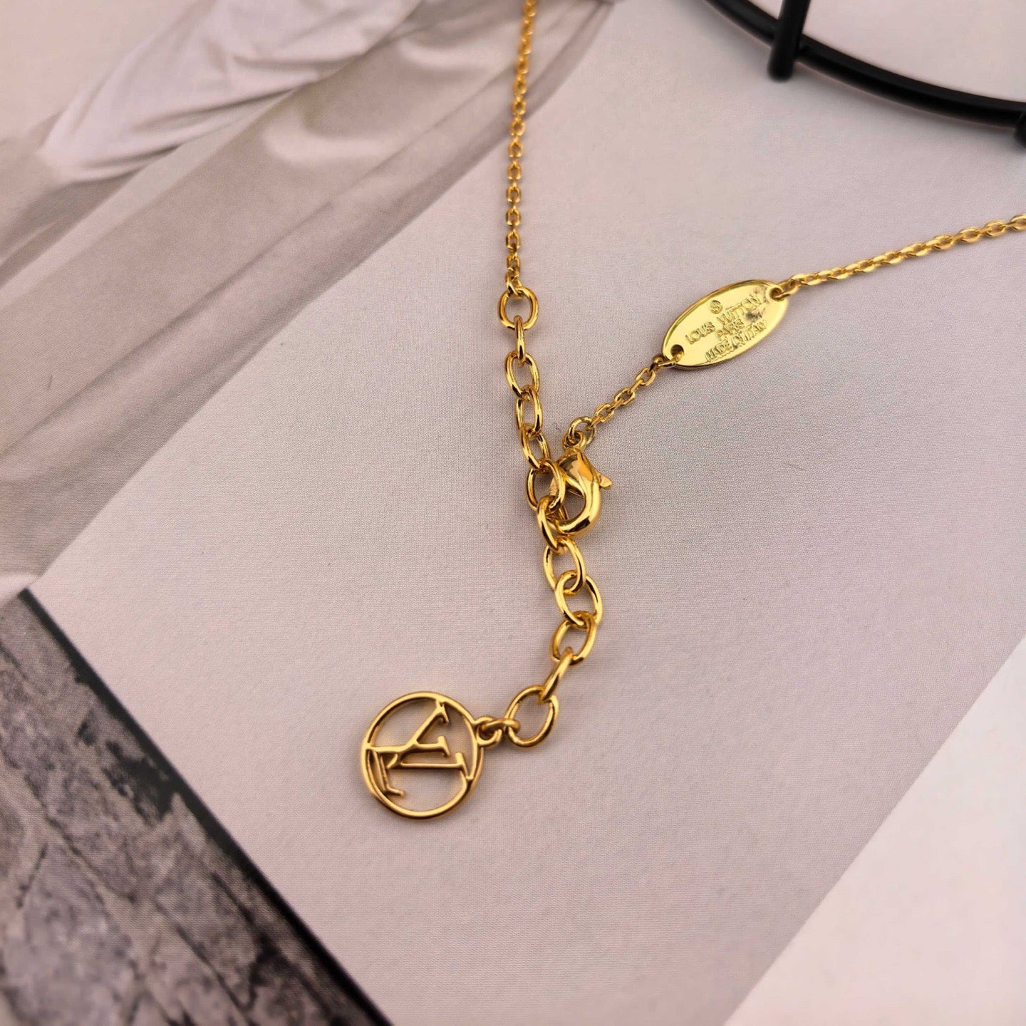 Geometric Emblem Pendant Necklace in Polished Metal-Tone – Design 041 detail view