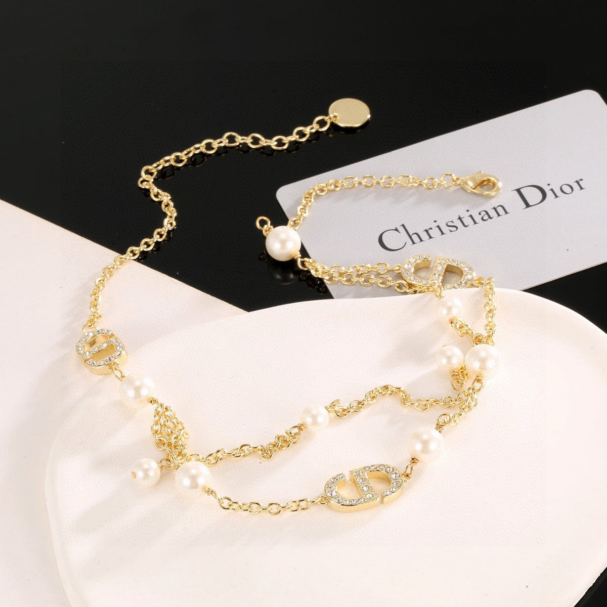 Graphic Letter Motif Pendant Necklace in Polished Metal-Tone with Vintage-Style Finish – Design 008 detail view