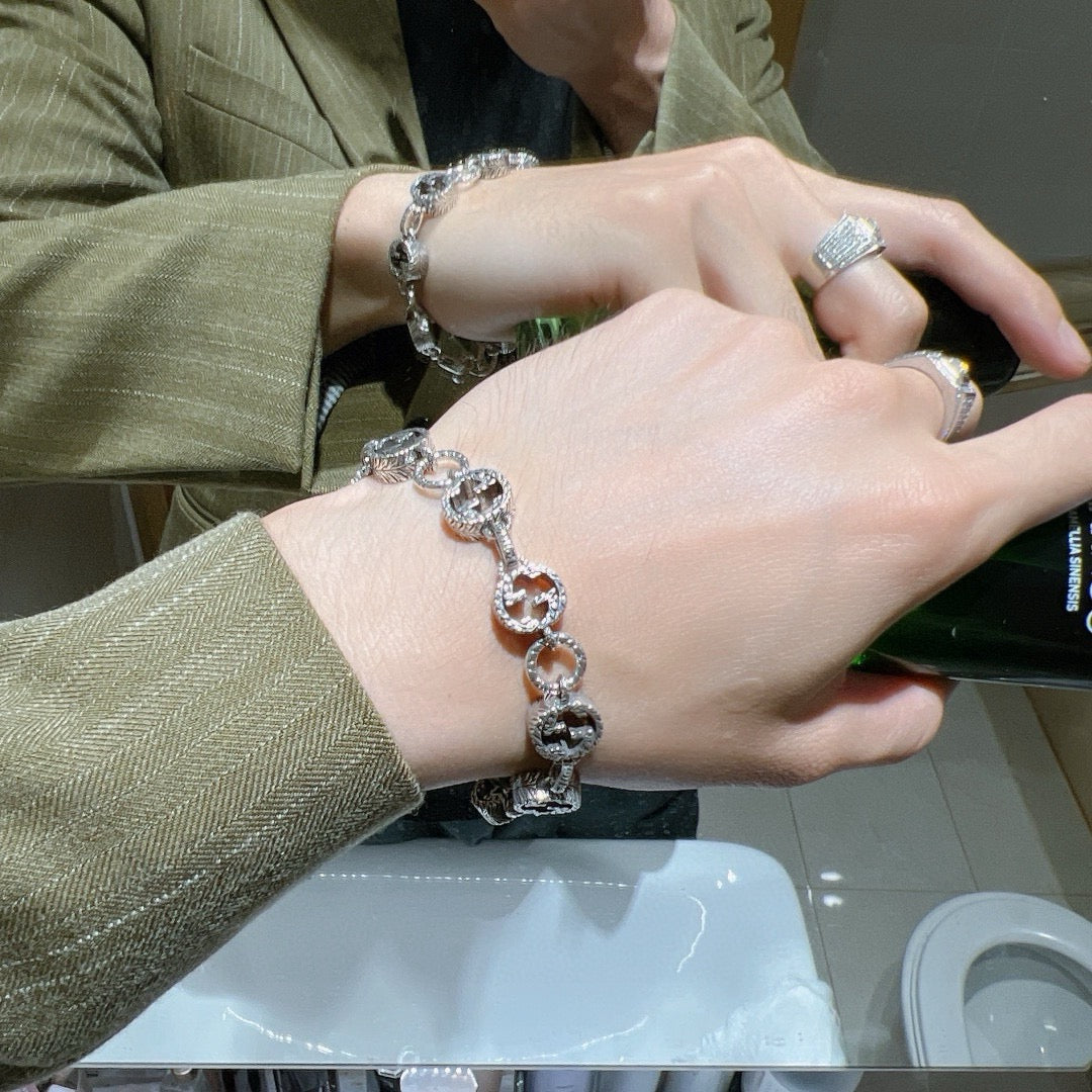Geometric Emblem Bracelet in Polished Metal-Tone – Design 121 detail view