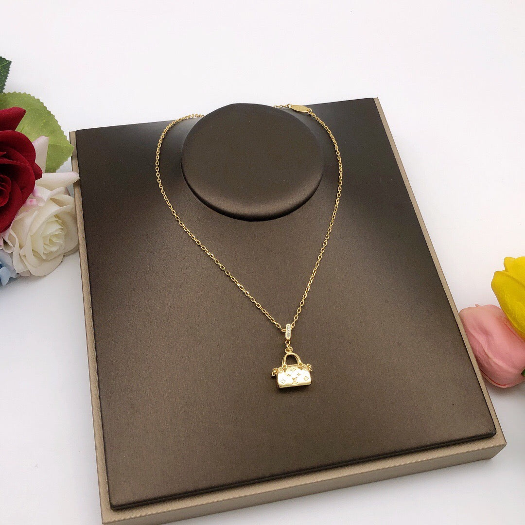 Bag Motif Pendant Necklace in Polished Metal-Tone – Bag Detail detail view