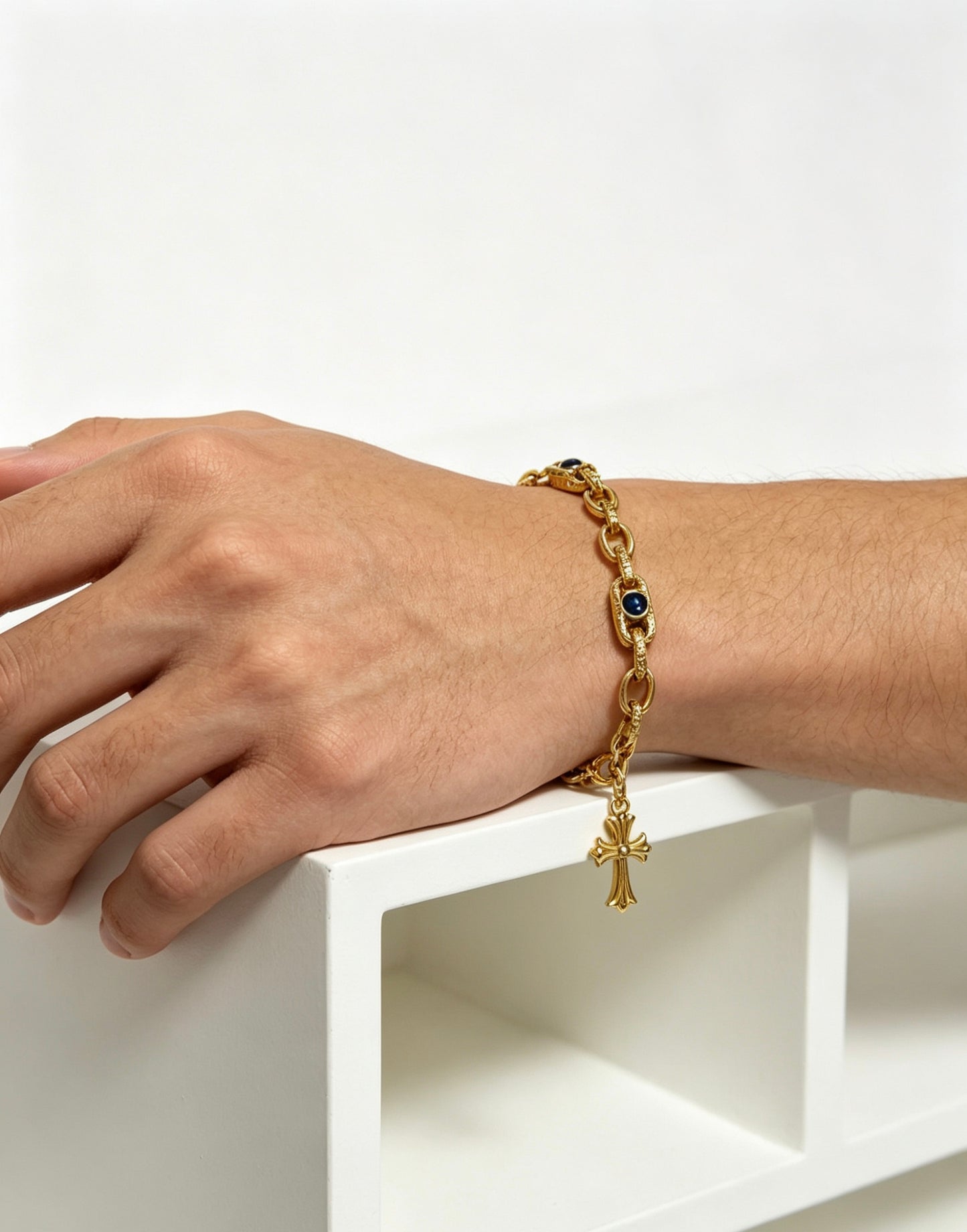 Signature Emblem Bracelet in Polished Metal-Tone – Design 006 detail view