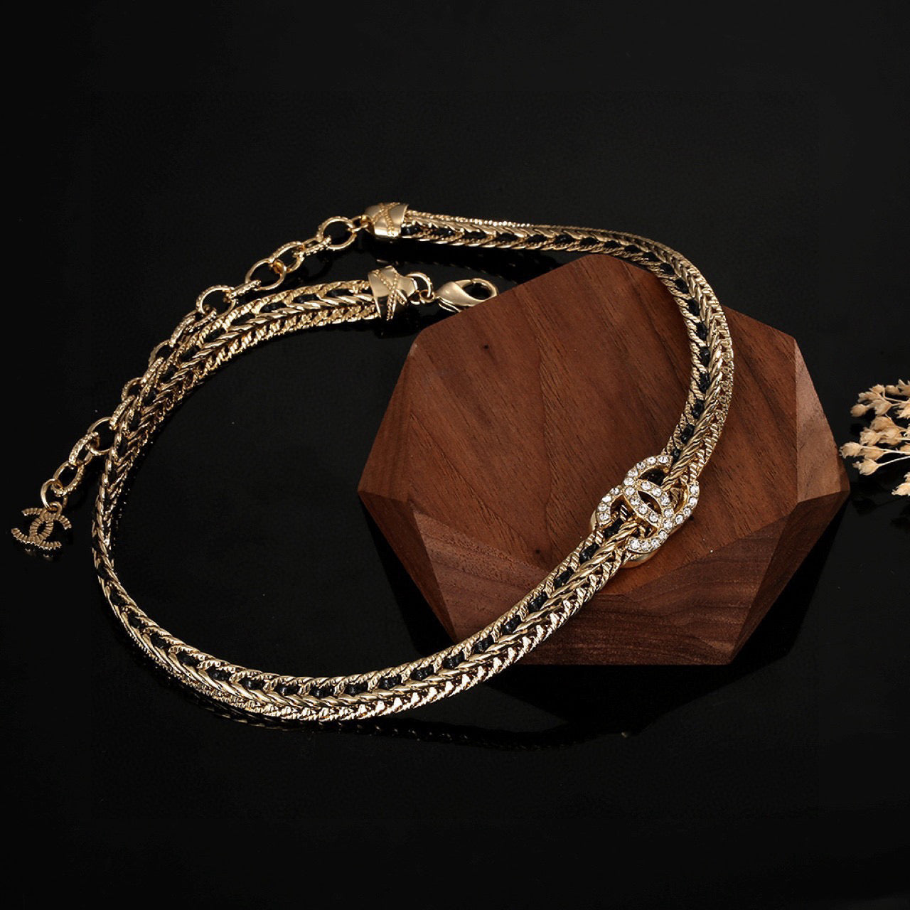 Signature Emblem Pendant Necklace in Gold-Tone – Design 014 front product view