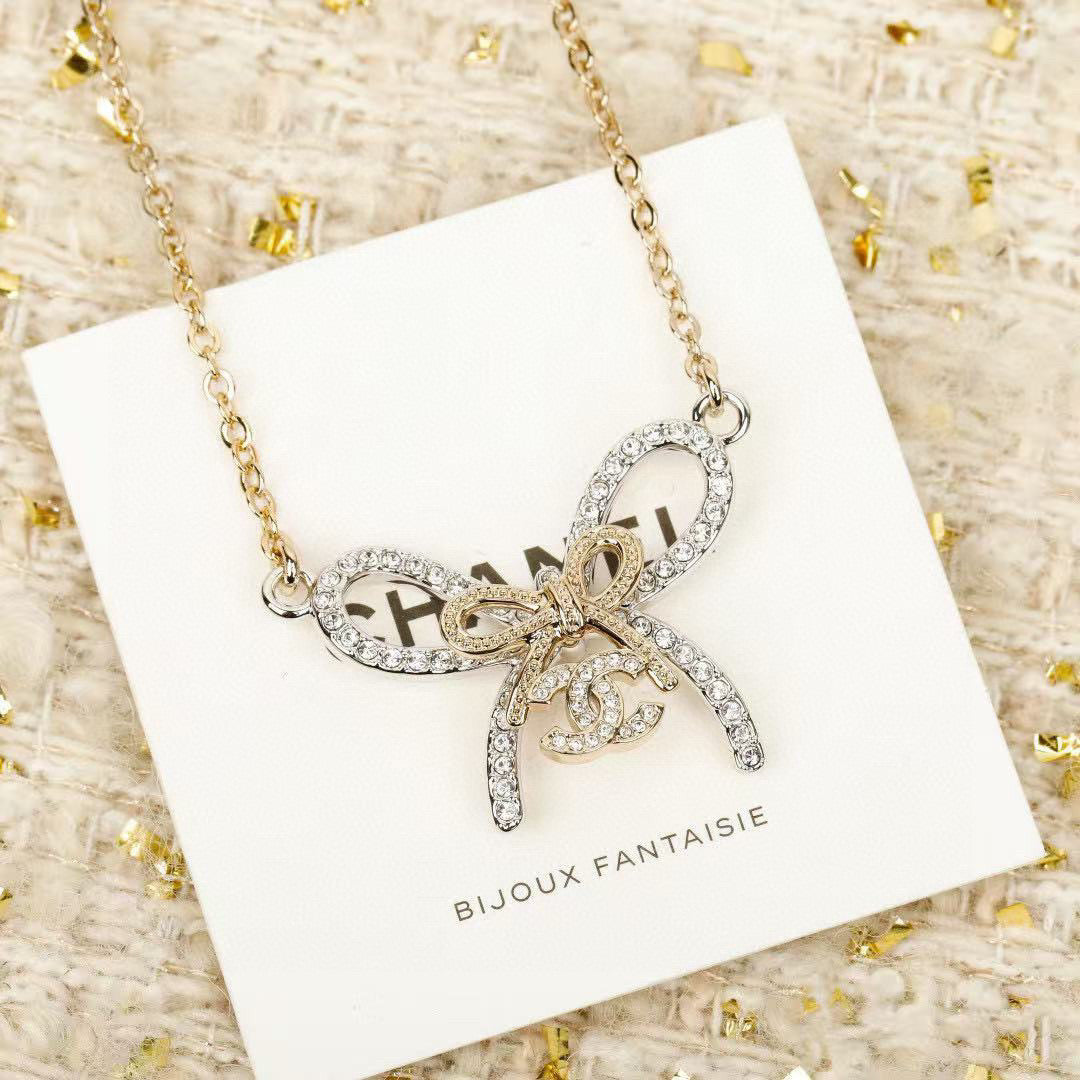 Double-C Emblem Crystal-Accent Pendant Necklace – Design 015 styled product view