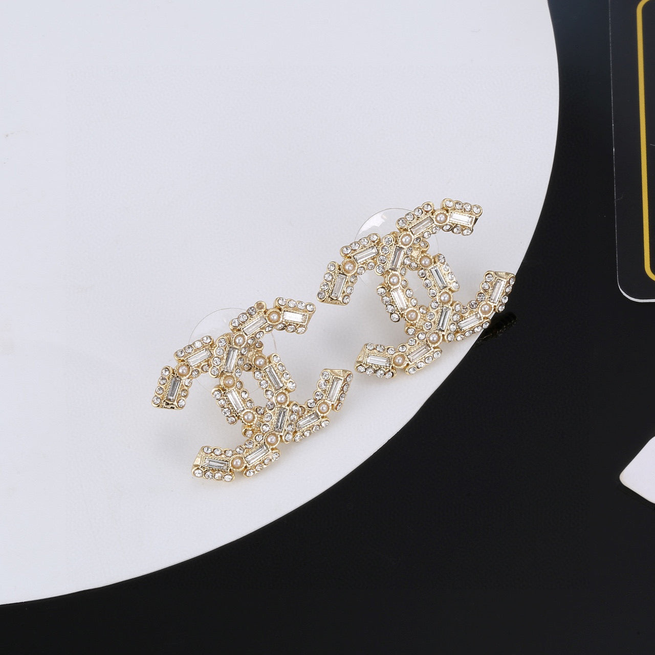 Signature Emblem Stud Earrings in Silver-Tone – Design 008 detail view