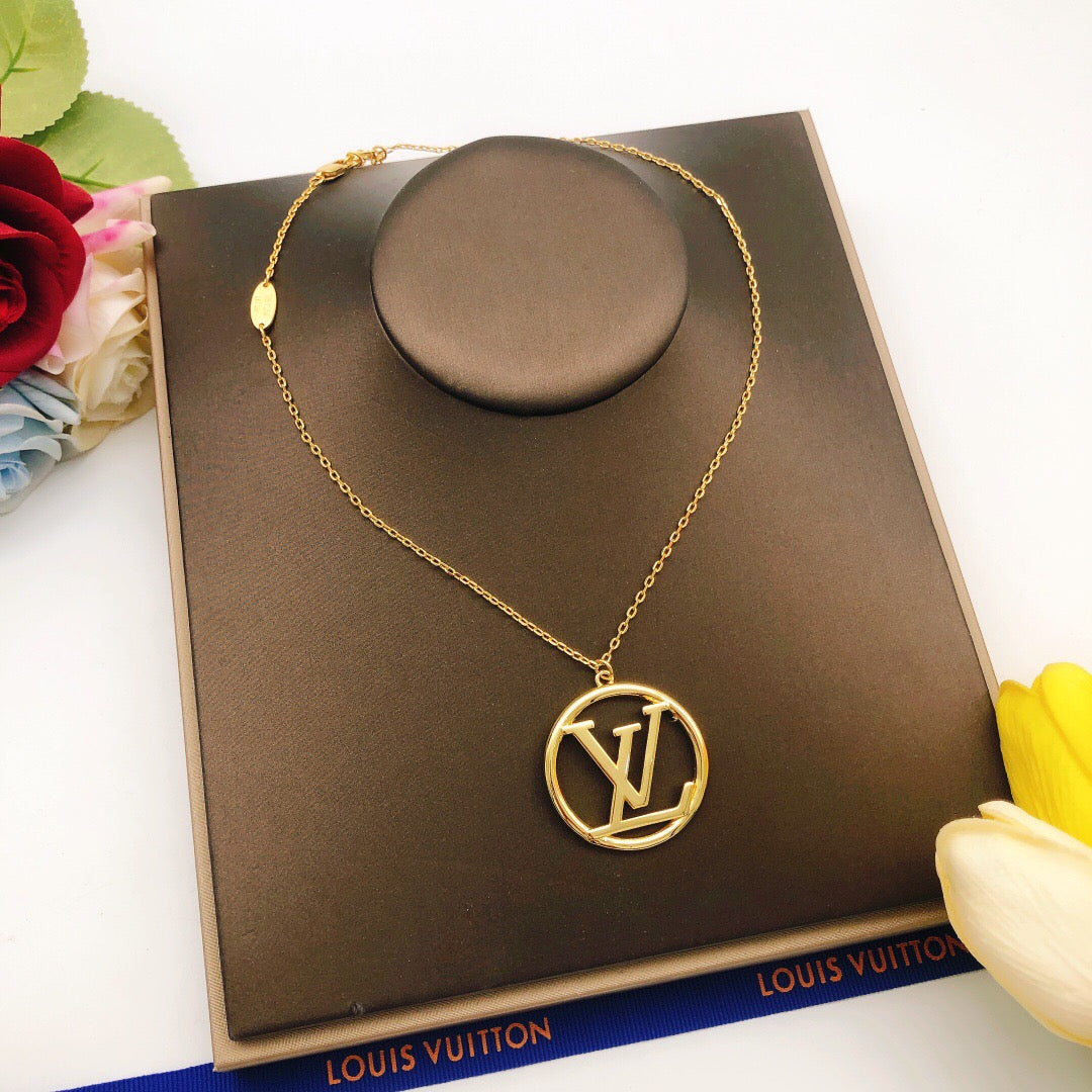Round Pendant Necklace in Gold-Tone – Design 002 styled product view