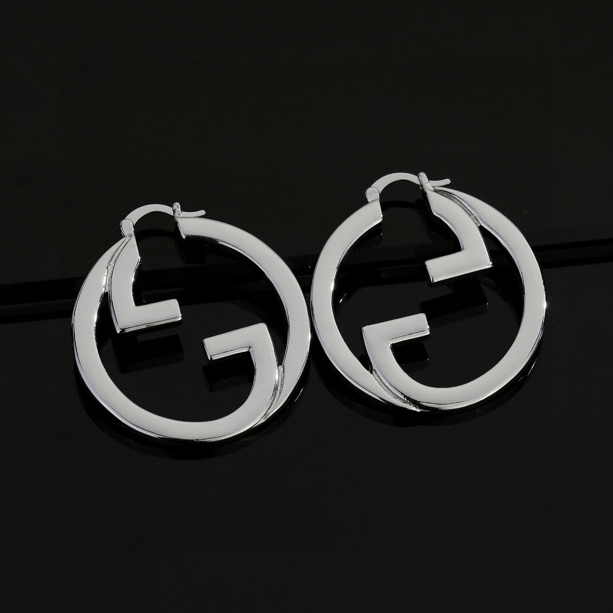 Geometric Emblem Stud Earrings in Polished Metal-Tone – Design 003 main product view