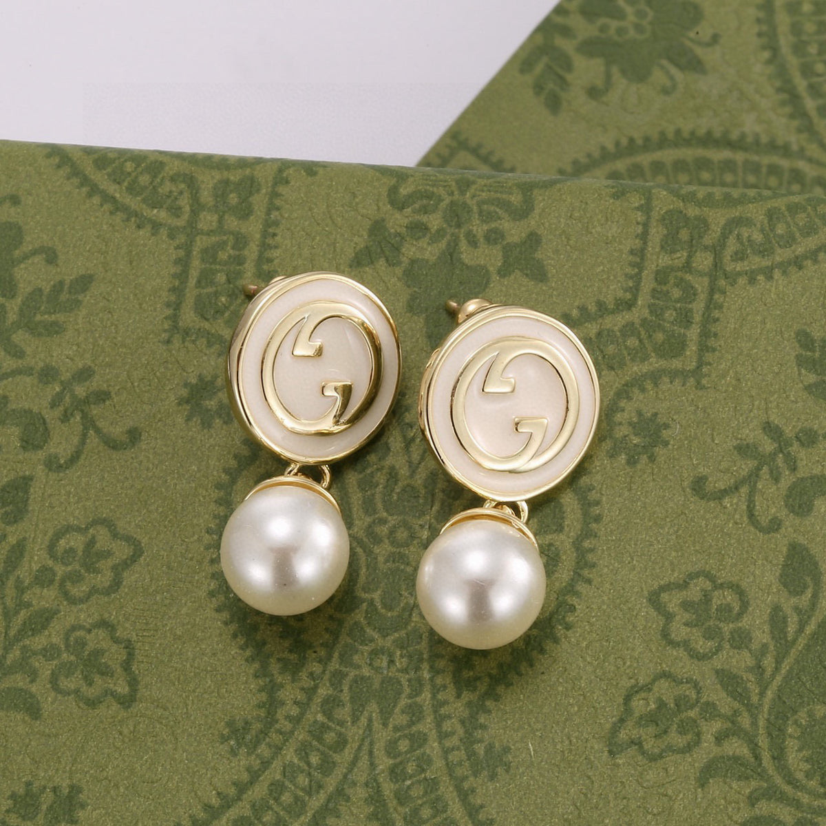 Geometric Emblem Stud Earrings in Polished Metal-Tone – Design 002 front product view