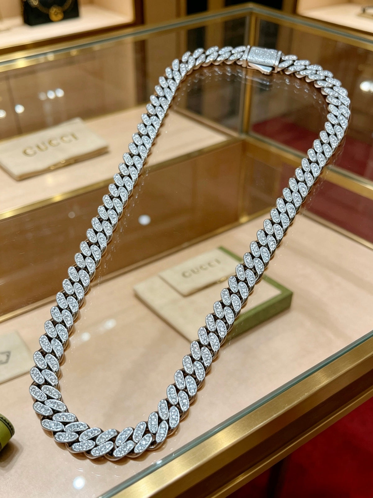 Double-G Emblem Pendant Necklace in Polished Metal-Tone – Design 014 detail view