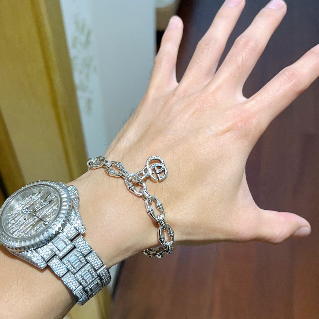 Geometric Emblem Bracelet in Polished Metal-Tone – Design 004 detail view