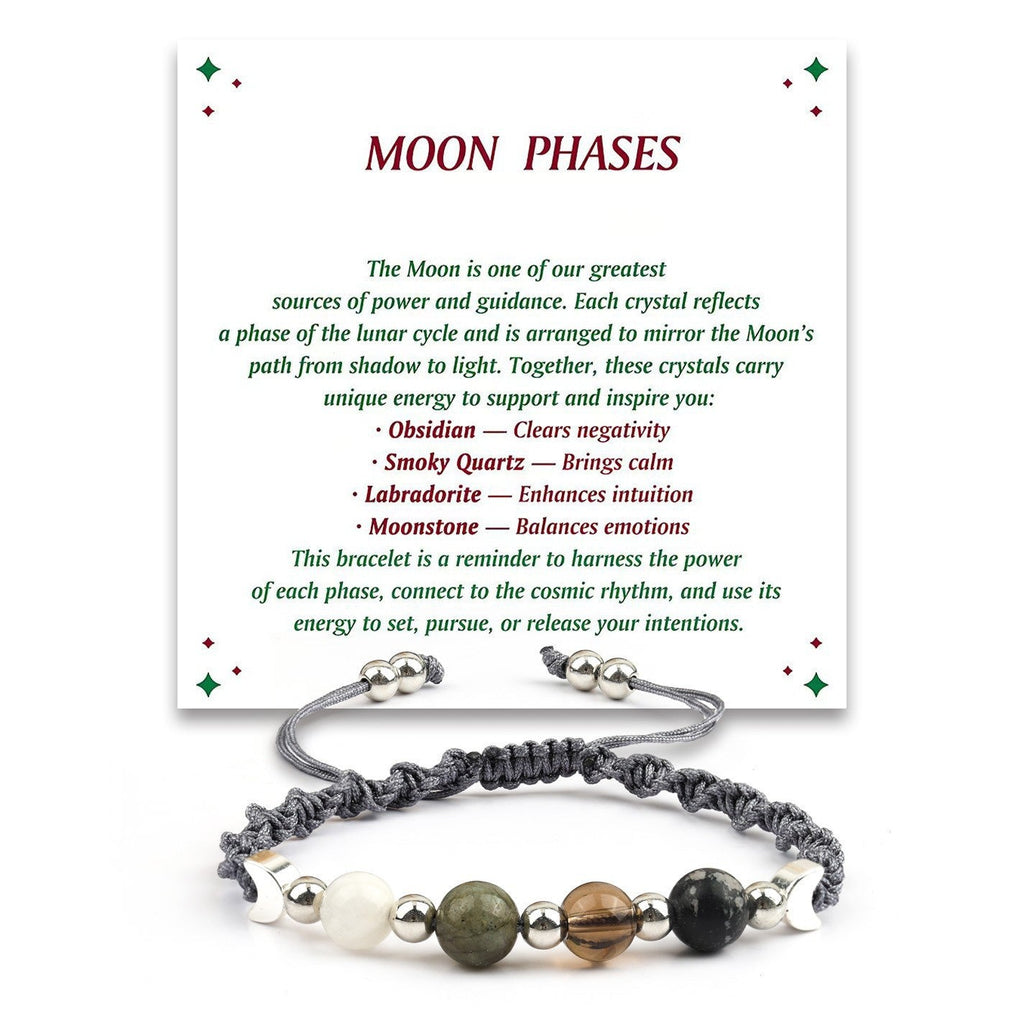 New Moon New Beginnings Bracelet | Moonstone Labradorite Black Obsidian | Crescent Moon Charm | New Chapter Gift