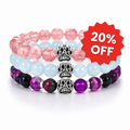 Love, Moonlight & Majestic Natural Stone Bead Bracelet Trio | Paw Charm | Rescue Charity