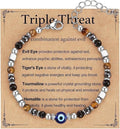 Evil Eye Fivefold Protection Bracelet | 5 Natural Crystals | Adjustable Wax Rope