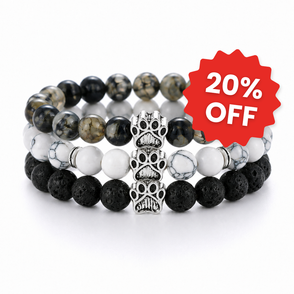 Cedar, Arctic & Lava Natural Stone Bead Bracelet Trio | Paw Charm | Rescue Charity