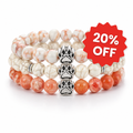 Pearl, Brume & Sunrise Natural Stone Bead Bracelet Trio | Paw Charm | Rescue Charity