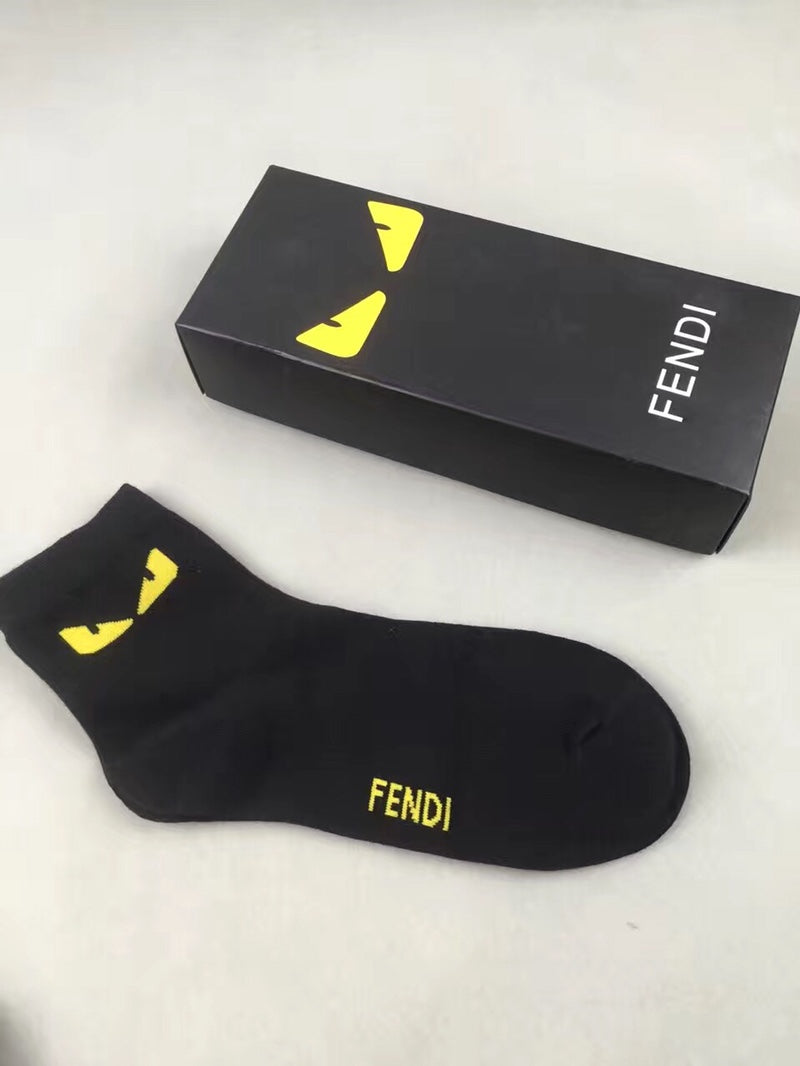Fendi Visible Colour, Cuff And Emblem Details No-Show Socks - 5-Pair Set