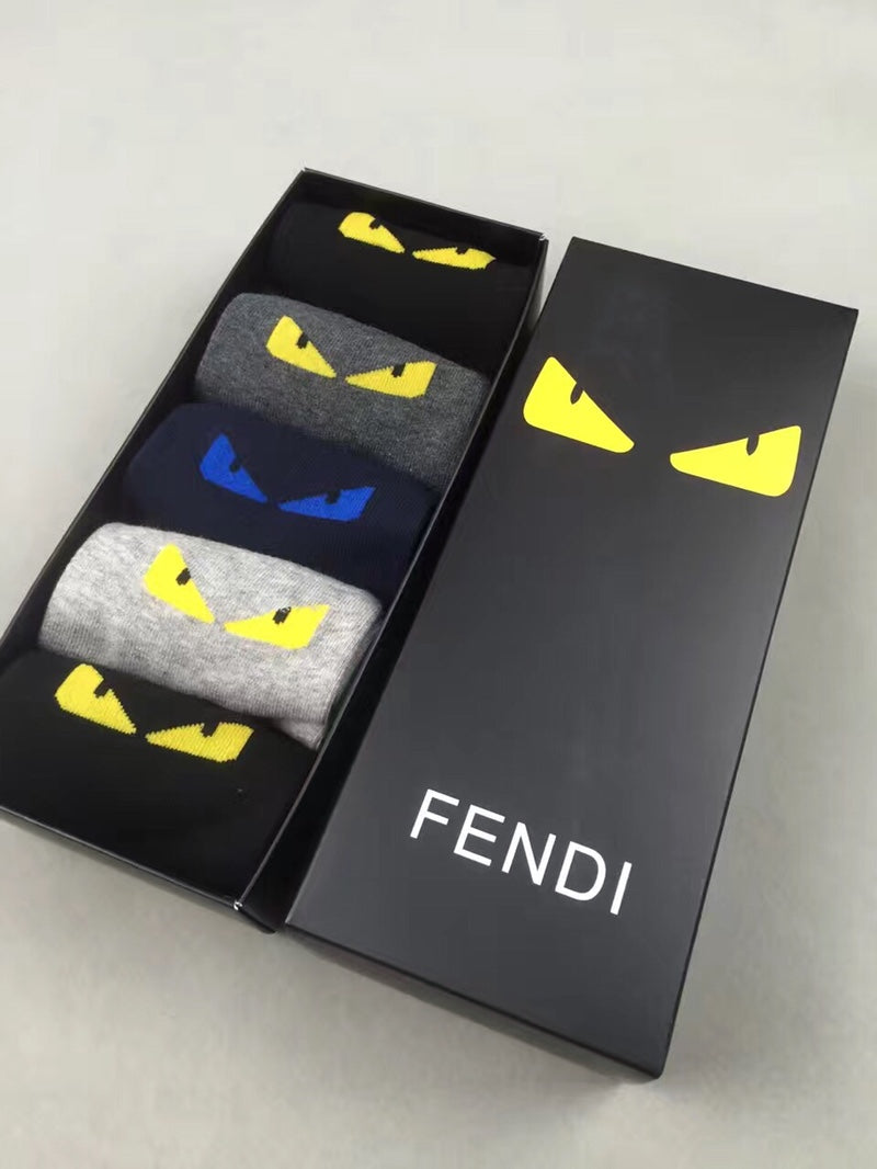 Fendi Visible Colour, Cuff And Emblem Details No-Show Socks - 5-Pair Set