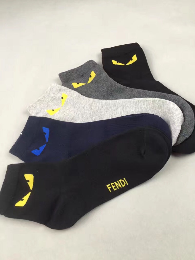 Fendi Visible Colour, Cuff And Emblem Details Crew Socks - 5-Pair Set