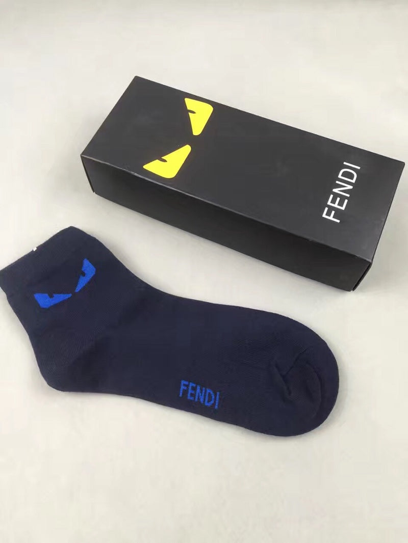 Fendi Visible Colour, Cuff And Emblem Details No-Show Socks - 5-Pair Set