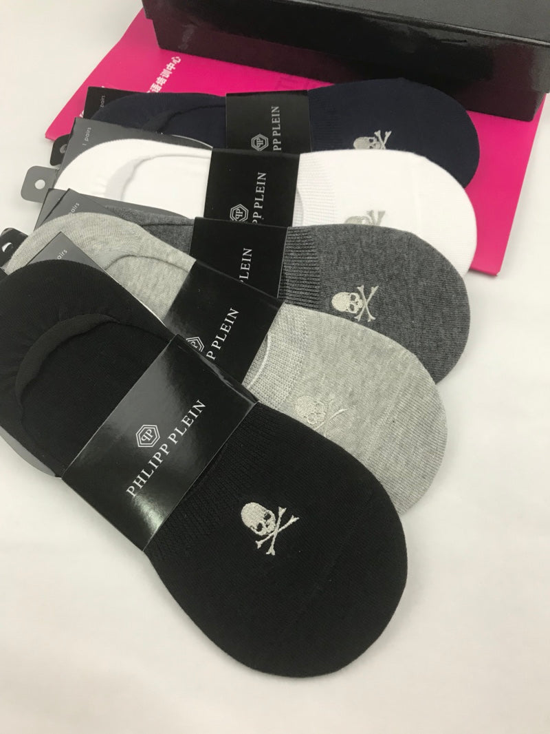 Philipp Plein Cotton Visible Colour, Cuff And Emblem Details No-Show Socks - 5-Pair Set