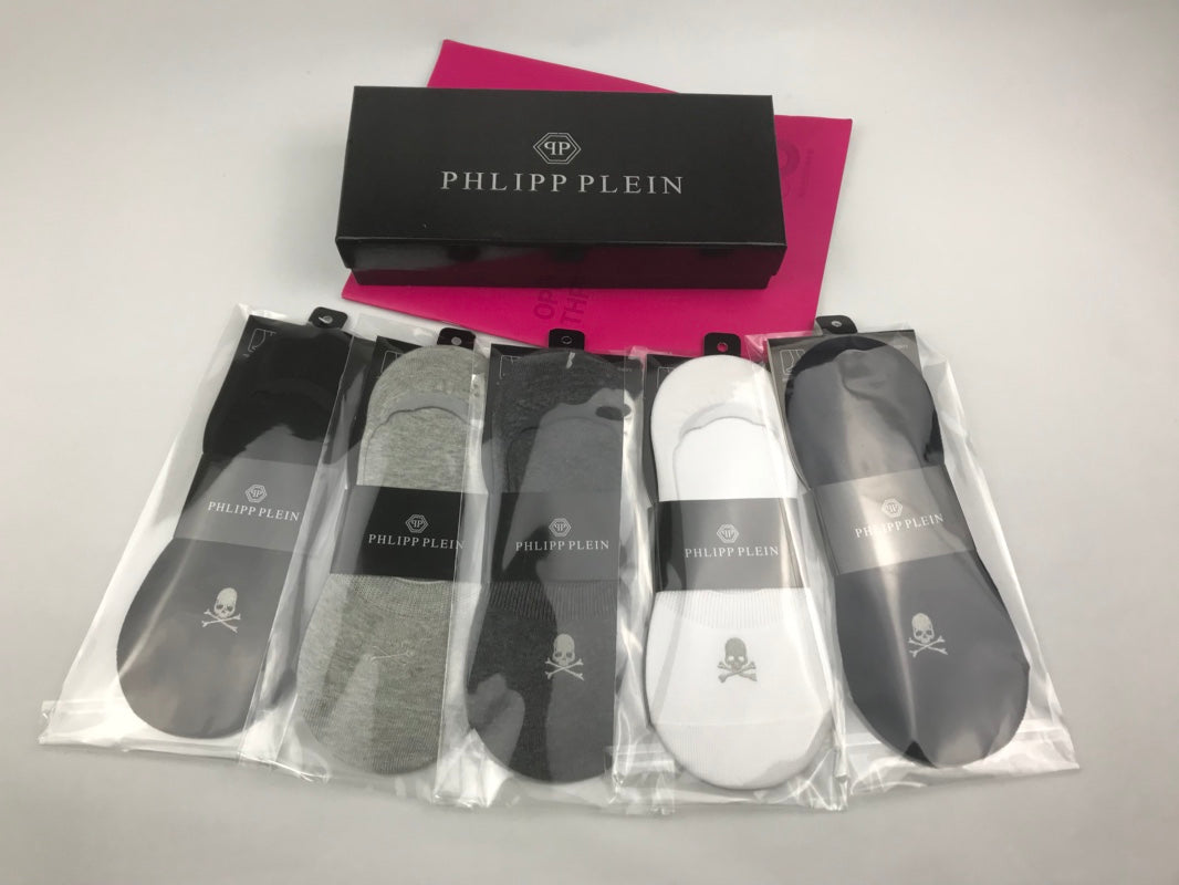 Philipp Plein Cotton Small Skull Details No-Show Socks - 5-Pair Set