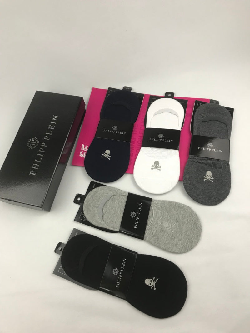 Philipp Plein Cotton Visible Colour, Cuff And Emblem Details No-Show Socks - 5-Pair Set