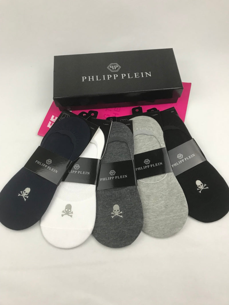 Philipp Plein Cotton Small Skull Details No-Show Socks - 5-Pair Set