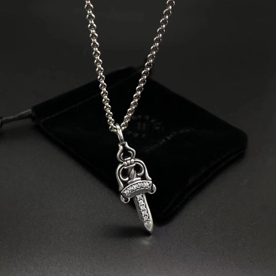 Dagger Pendant Necklace in Metal-Tone front product view