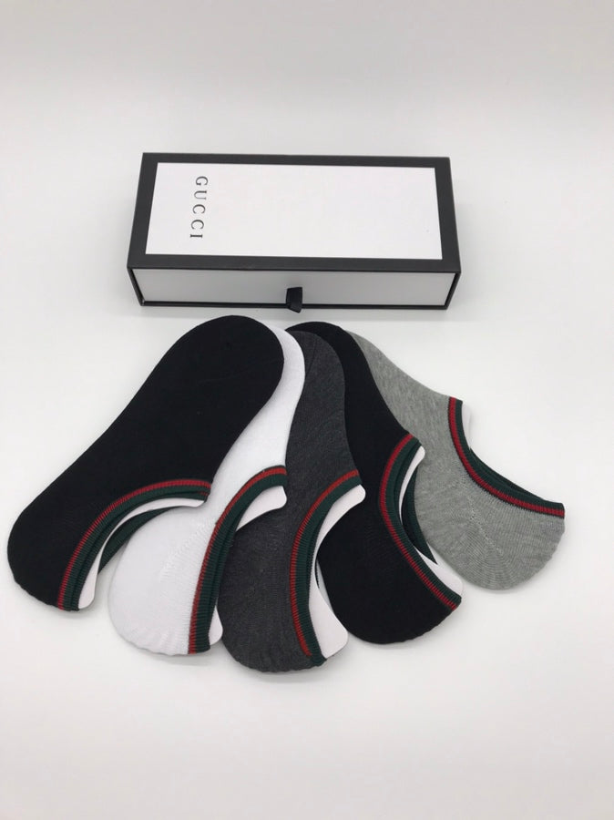 Gucci Contrast Stripe Details No-Show Socks - 5-Pair Set
