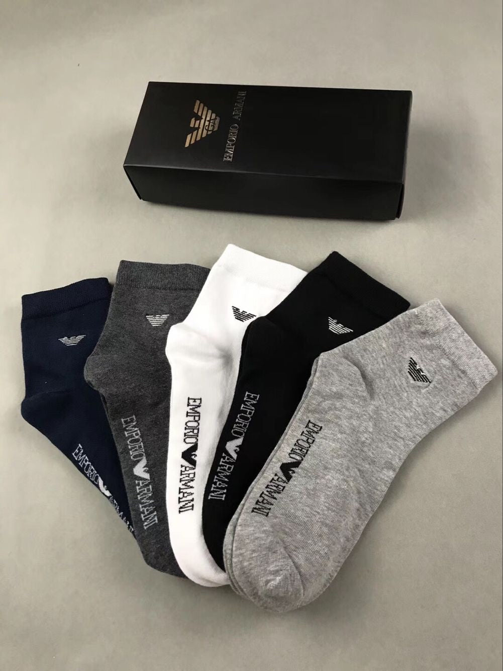 Armani Cotton Visible Cuff, Colour And Emblem Details Crew Socks - 5-Pair Set